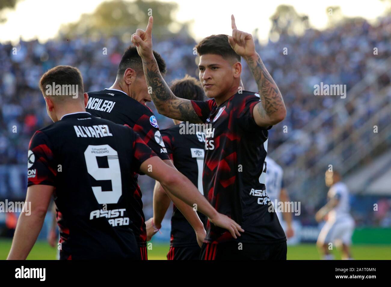 La Plata Argentina 28th Sep 2019 River Plate S Jorge Carrascal R Celebrates After Scoring A Goal During The Match Between Gimnasia Y Esgrima Against River Plate For The Argentine Soccer Super League