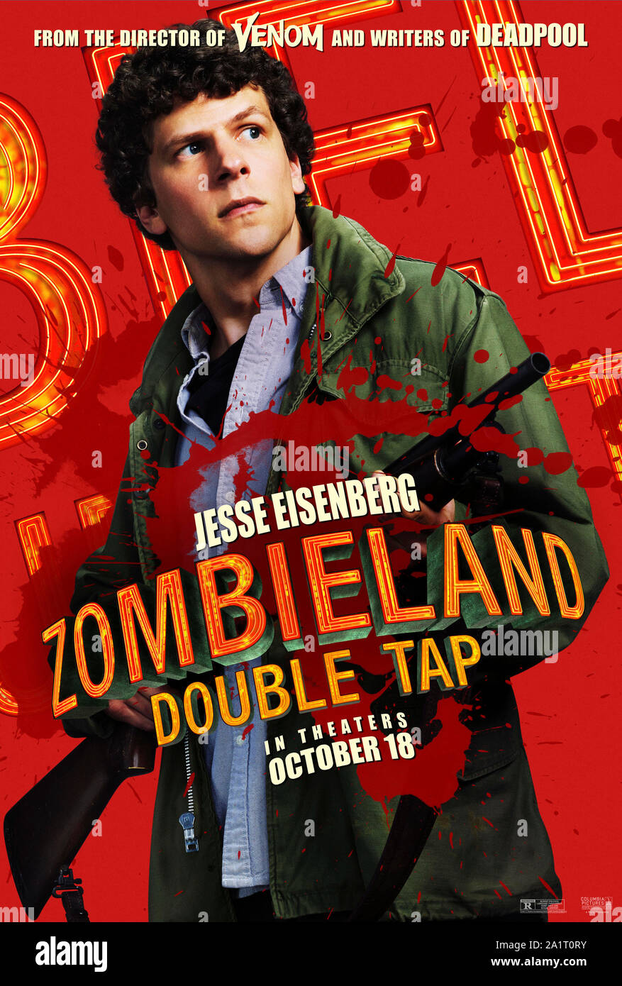 RELEASE DATE: October 18, 2019 TITLE: Zombieland 2: Double Tap STUDIO: Colombia Pictures DIRECTOR: Ruben Fleischer PLOT: Columbus, Tallahasse, Wichita, and Little Rock move to the American heartland as they face off against evolved zombies, fellow survivors, and the growing pains of the snarky makeshift family. STARRING: JESSE EISENBERG as Columbus. (Credit Image: © Colombia Pictures/Entertainment Pictures) Stock Photo
