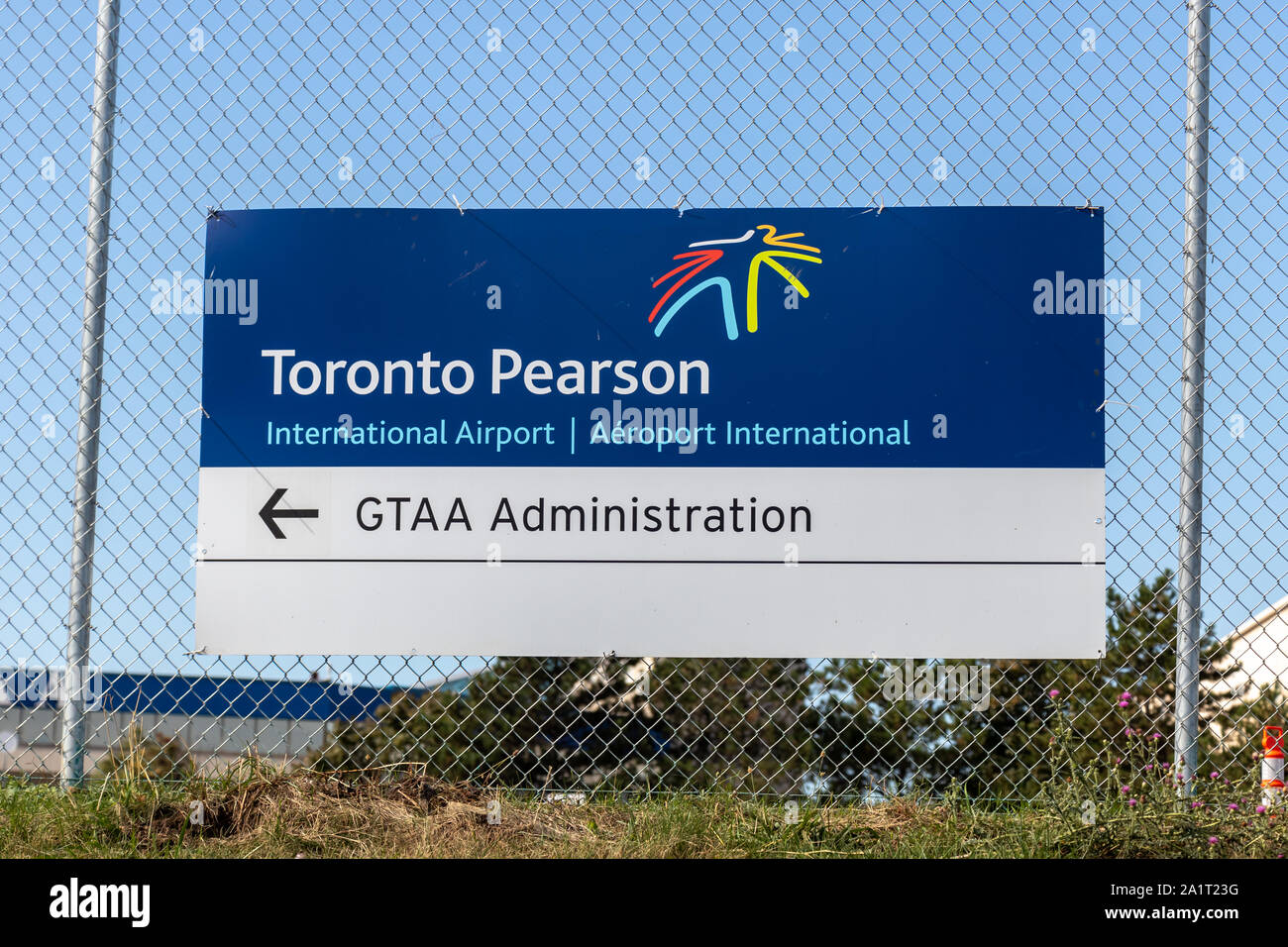 Toronto Pearson International Airport sign on the outskirts of the airport near the GTAA Administration office. Stock Photo