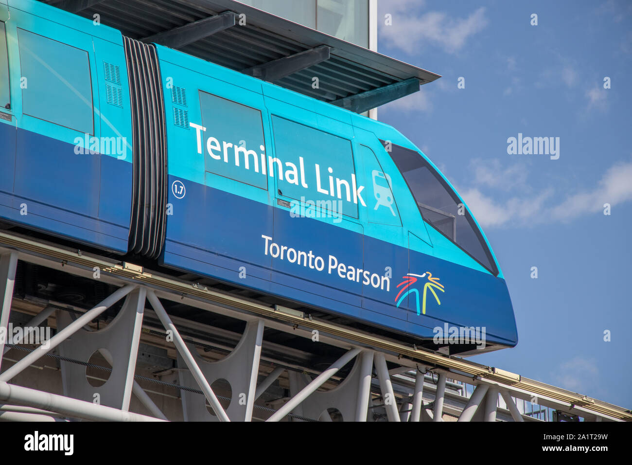 Terminal Link tram pulling into station at Terminal 3, Toronto Pearson Intl. Airport. Stock Photo