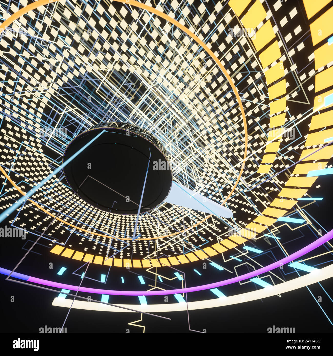 Digital drawing of dashboard with glowing lines, 3d rendering. Computer ...