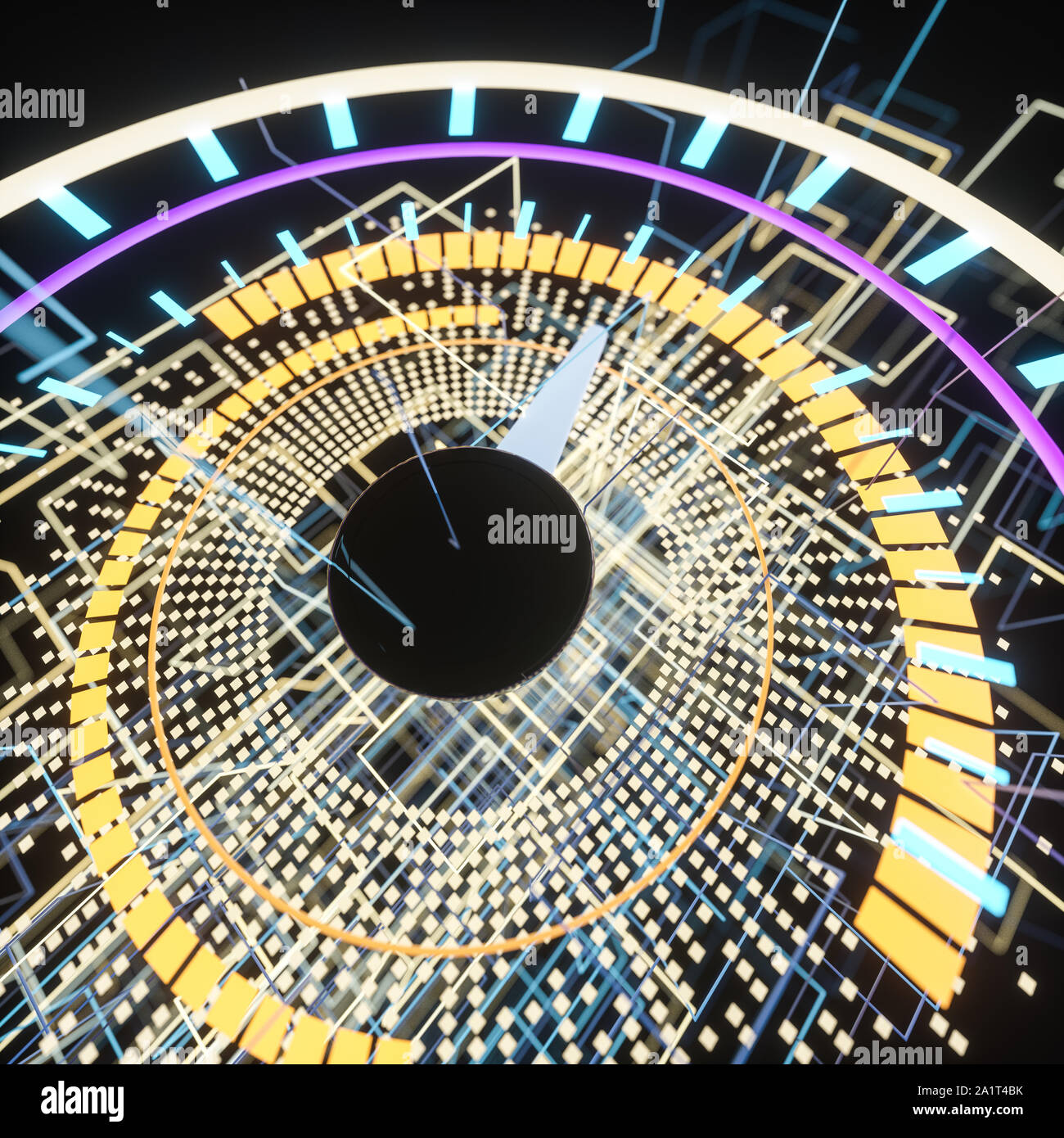 Digital drawing of dashboard with glowing lines, 3d rendering. Computer ...