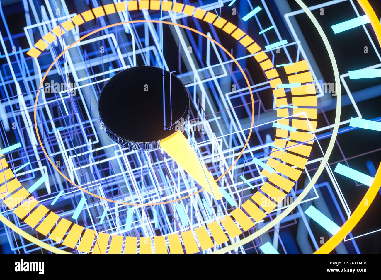Digital drawing of dashboard with glowing lines, 3d rendering. Computer ...