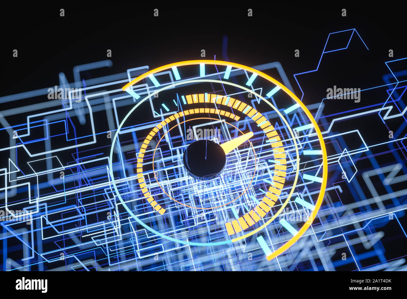 Digital drawing of dashboard with glowing lines, 3d rendering. Computer ...