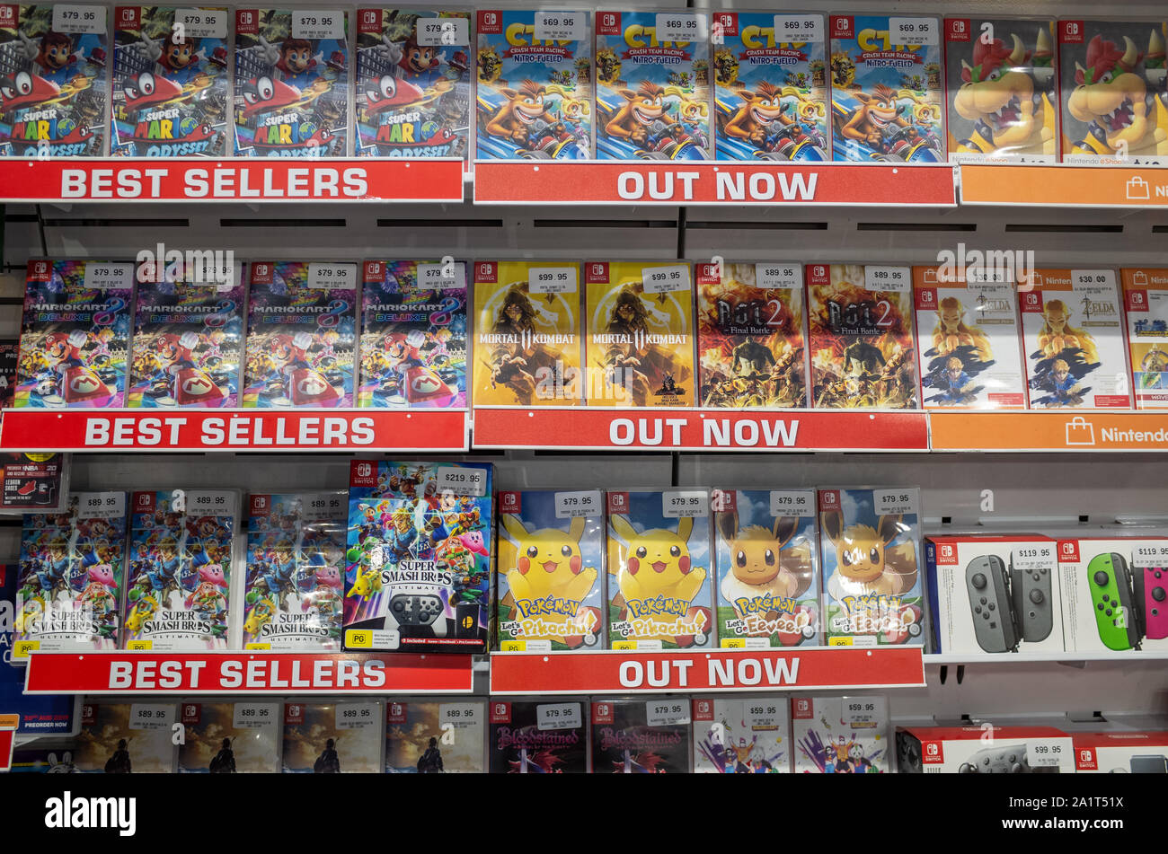 a variety of video games for Nintendo Switch displayed on a shelf in the  store. Melbourne, VIC Australia Stock Photo - Alamy