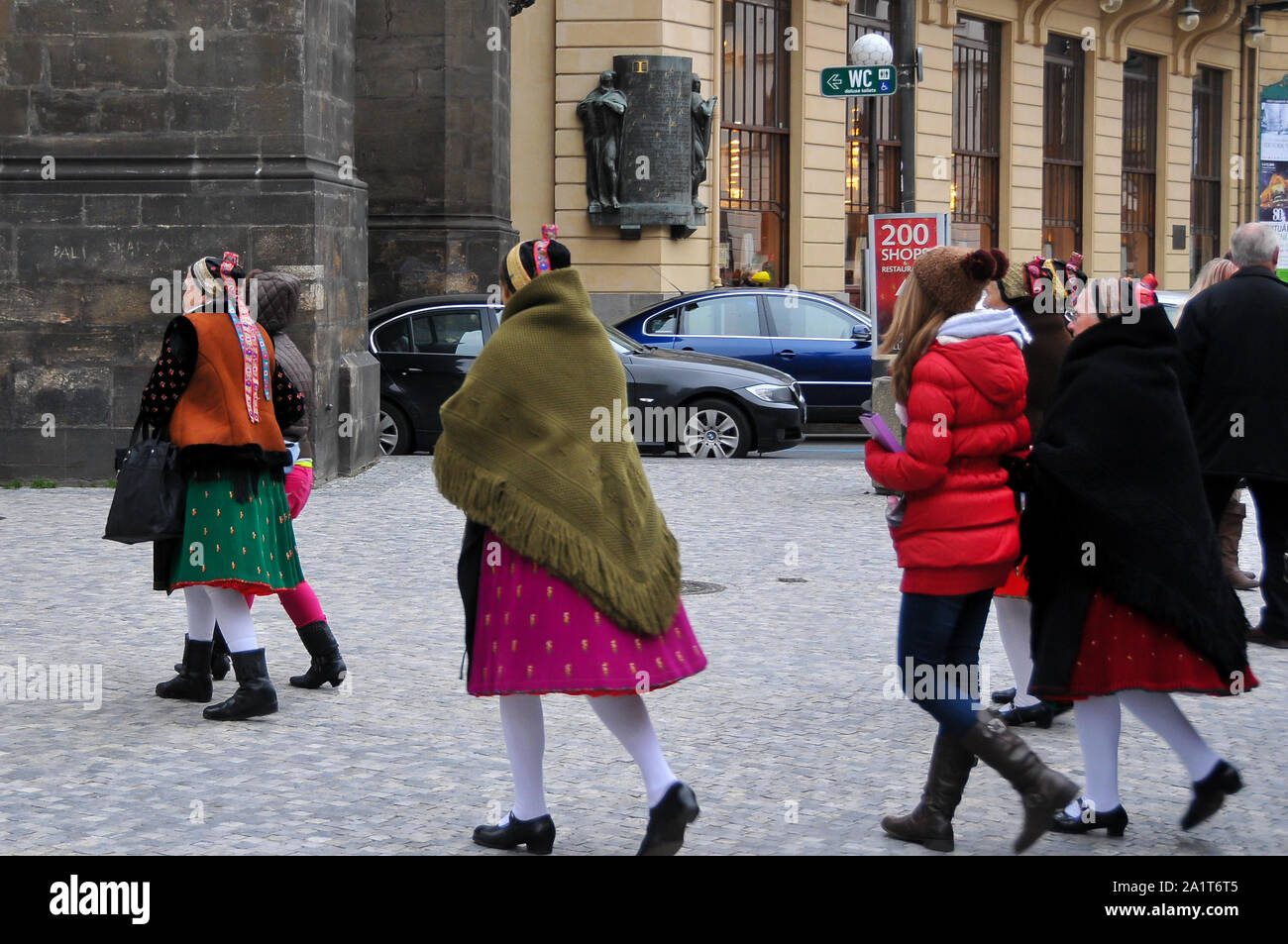 Passers- by sensitive to the cold of Prague Stock Photo