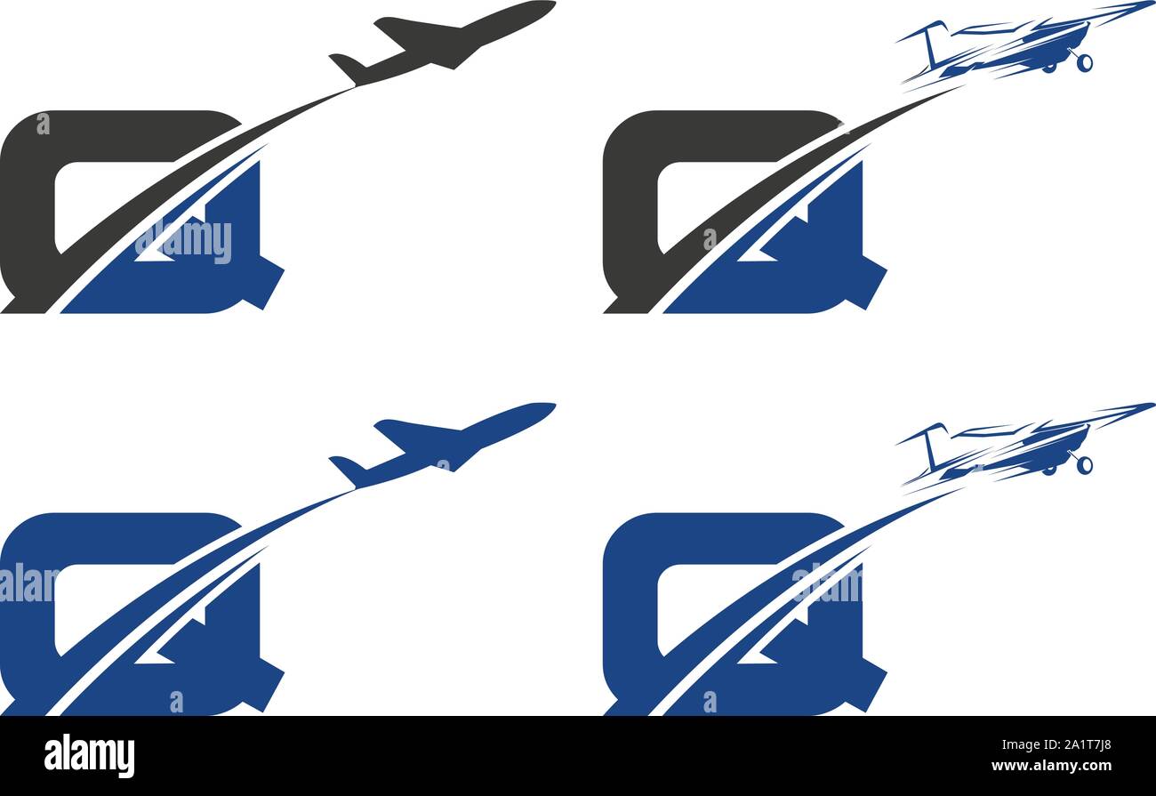 Q Letter sign, symbol, monogram. Aviation Logo Design. Aircraft logo, Jet logo Stock Vector