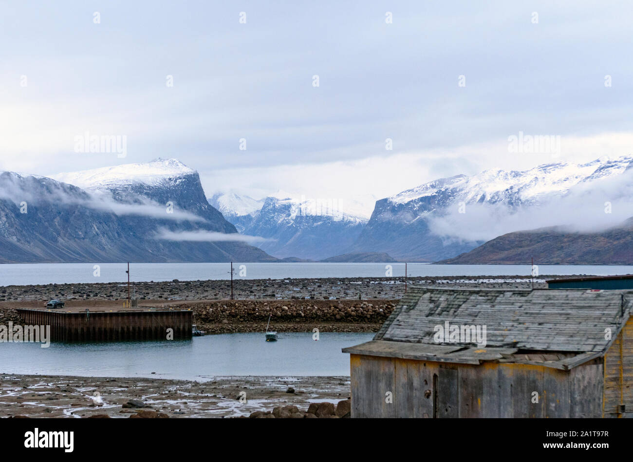 Quiet Harbot in the High Arctic Village of Pangnirtung in Nunavut, Canada Stock Photo