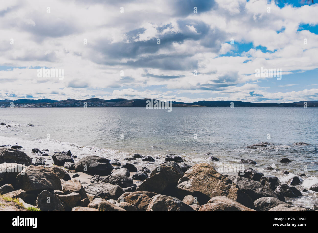 rugged and beautiful little beach in Tasmania Australia in the area of Taroona near Hobart Stock