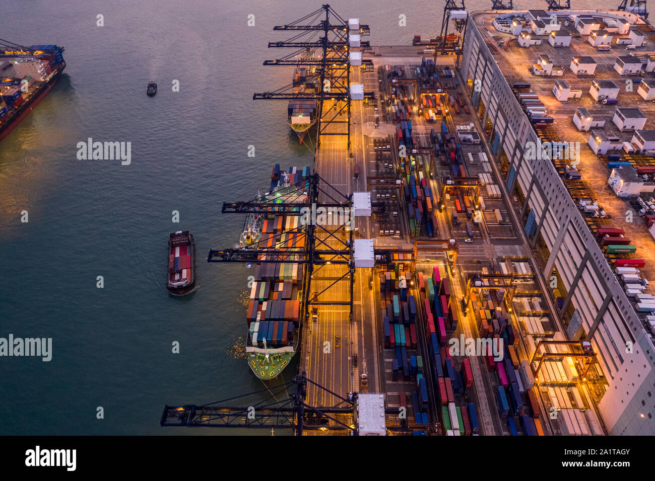 Kwai Tsing Container Terminals from drone view Stock Photo