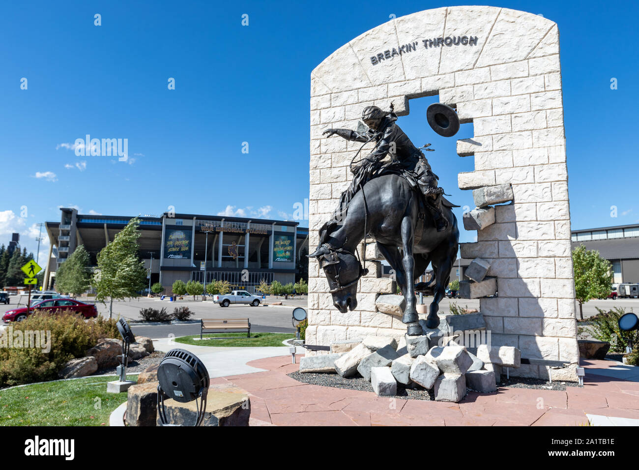 Laramie, WY, USA September 28, 2019 "Breakin' Through" Bronze Statue
