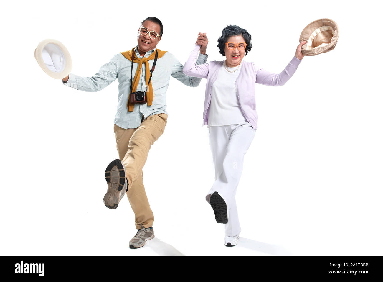 Elderly couple happy journey Stock Photo