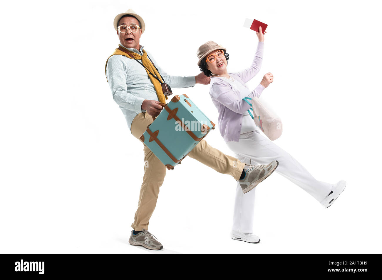 Elderly couple happy journey Stock Photo