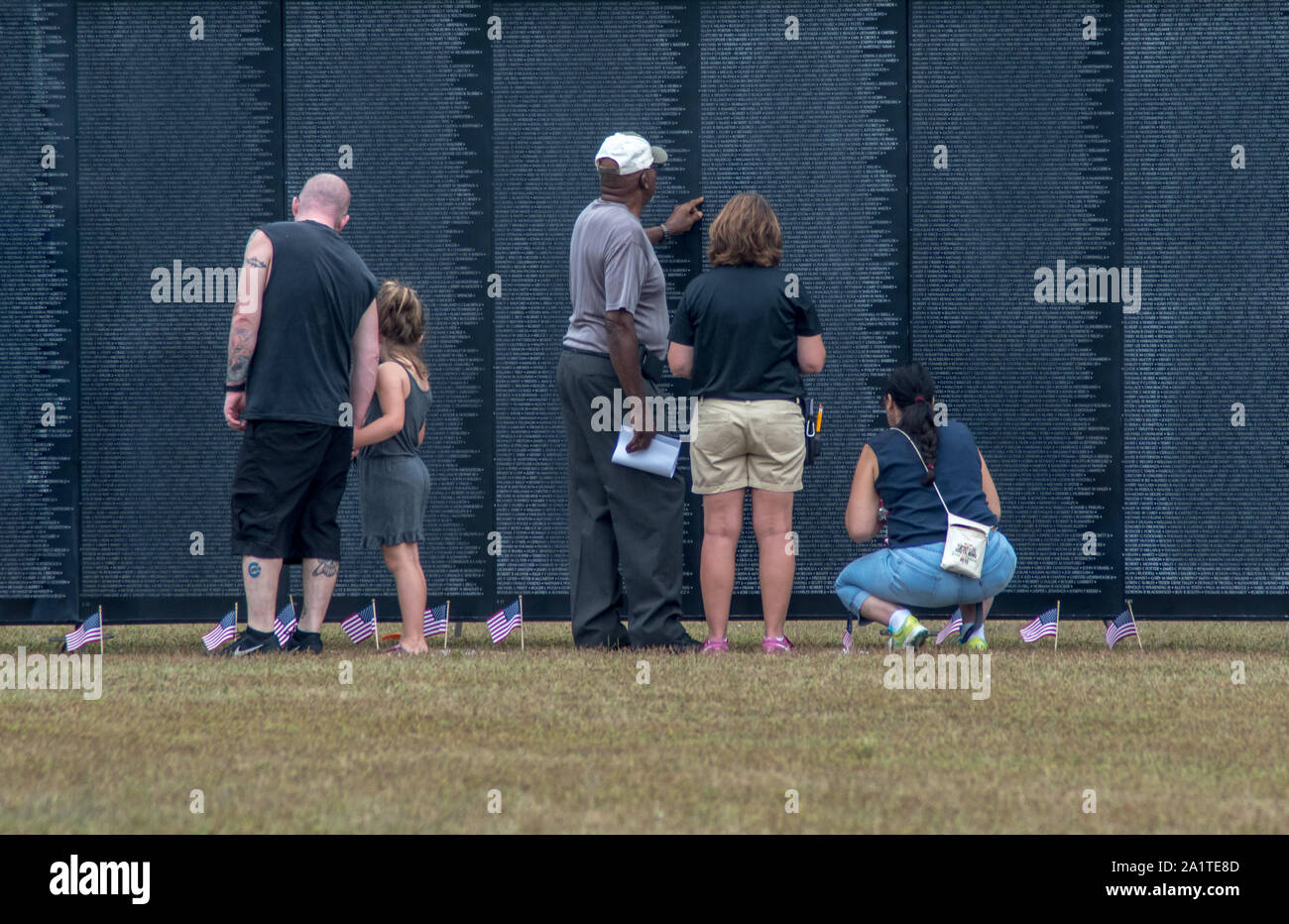 South Bend Indiana USA, September 21 2019; a diverse group of people visit the traveling Vietnam memorial wall, young, old, families, and children. Stock Photo