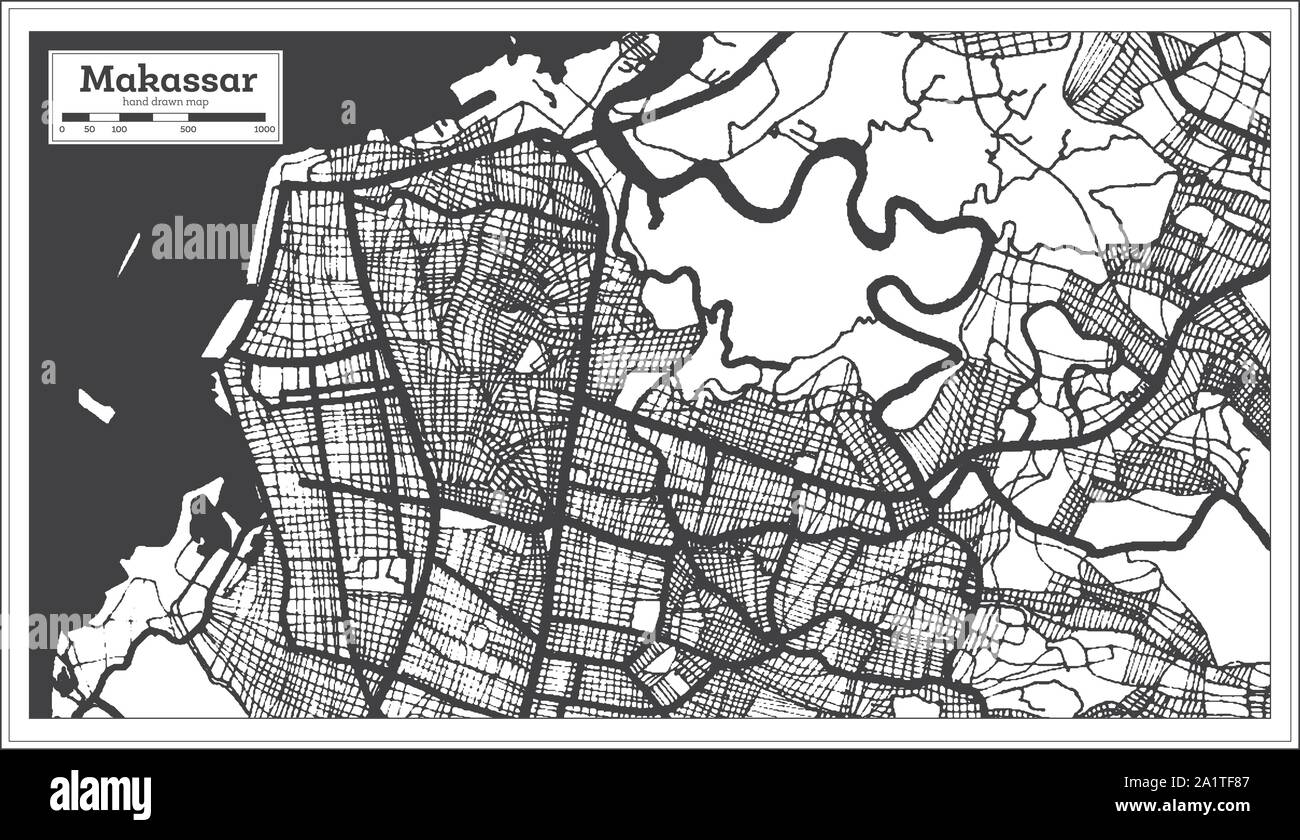 Makassar Indonesia City Map In Black And White Color Outline Map Vector Illustration Stock Vector Image Art Alamy