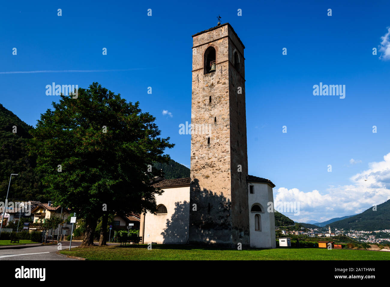 view of the facade of an old church in val di cembra (dolomites) italy Stock Photo