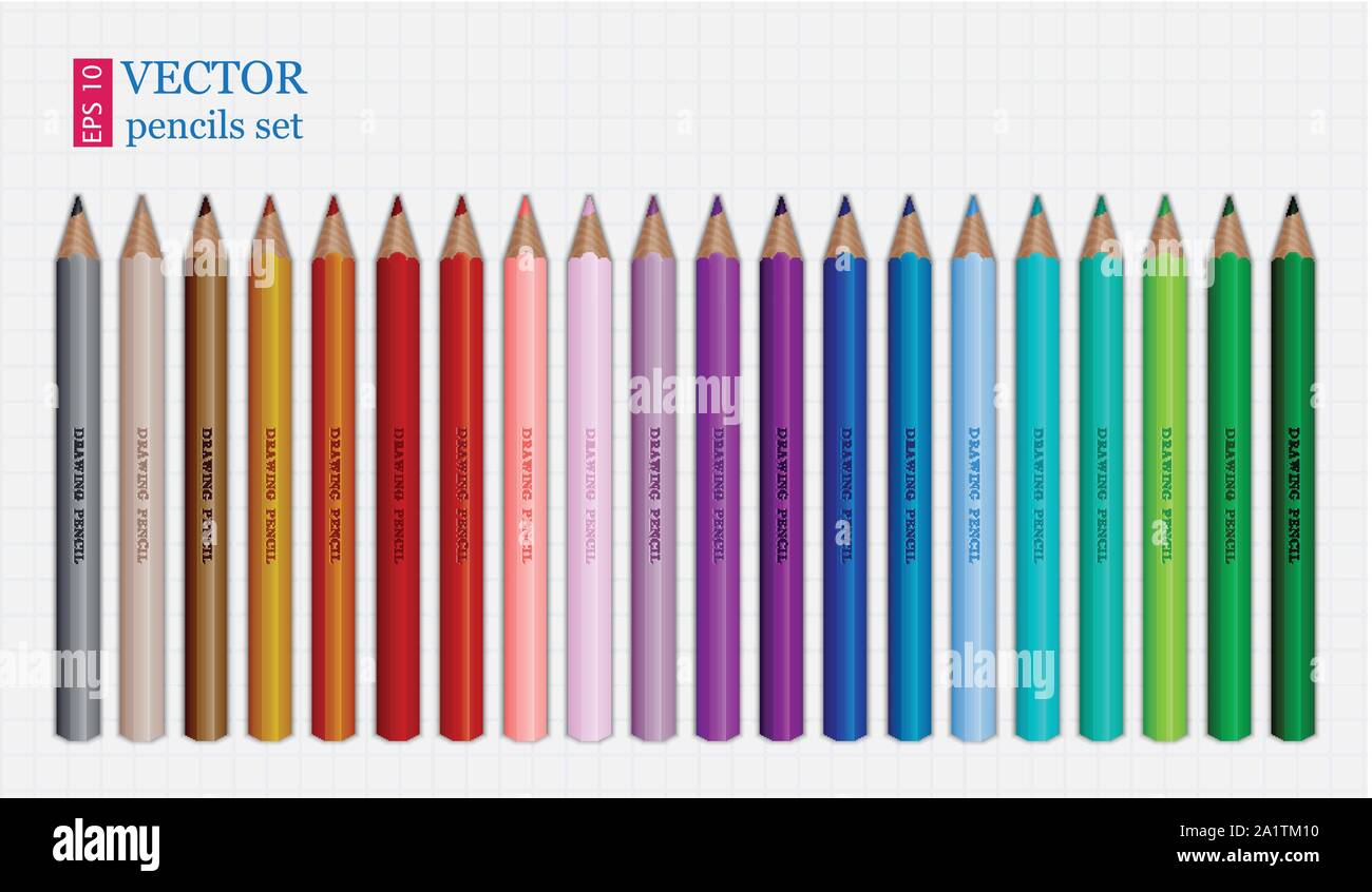 Set of Coloured pencils. Illustration on grid paper Stock Vector