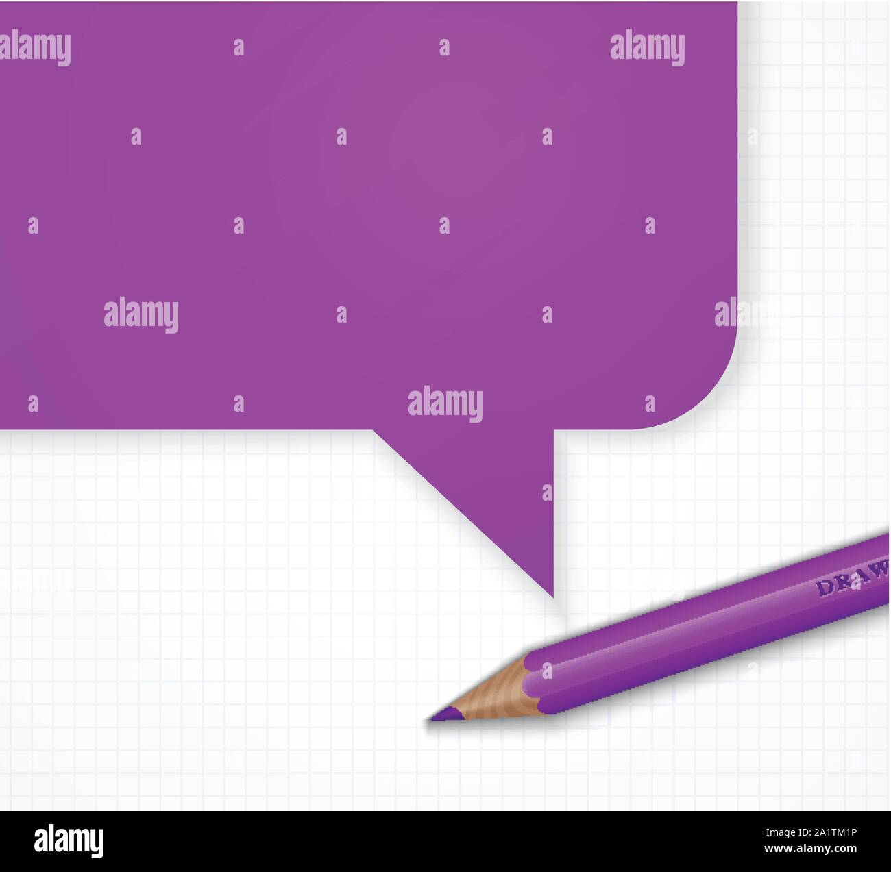 Pencil with speech bubble on grid paper vector background. Stock Vector