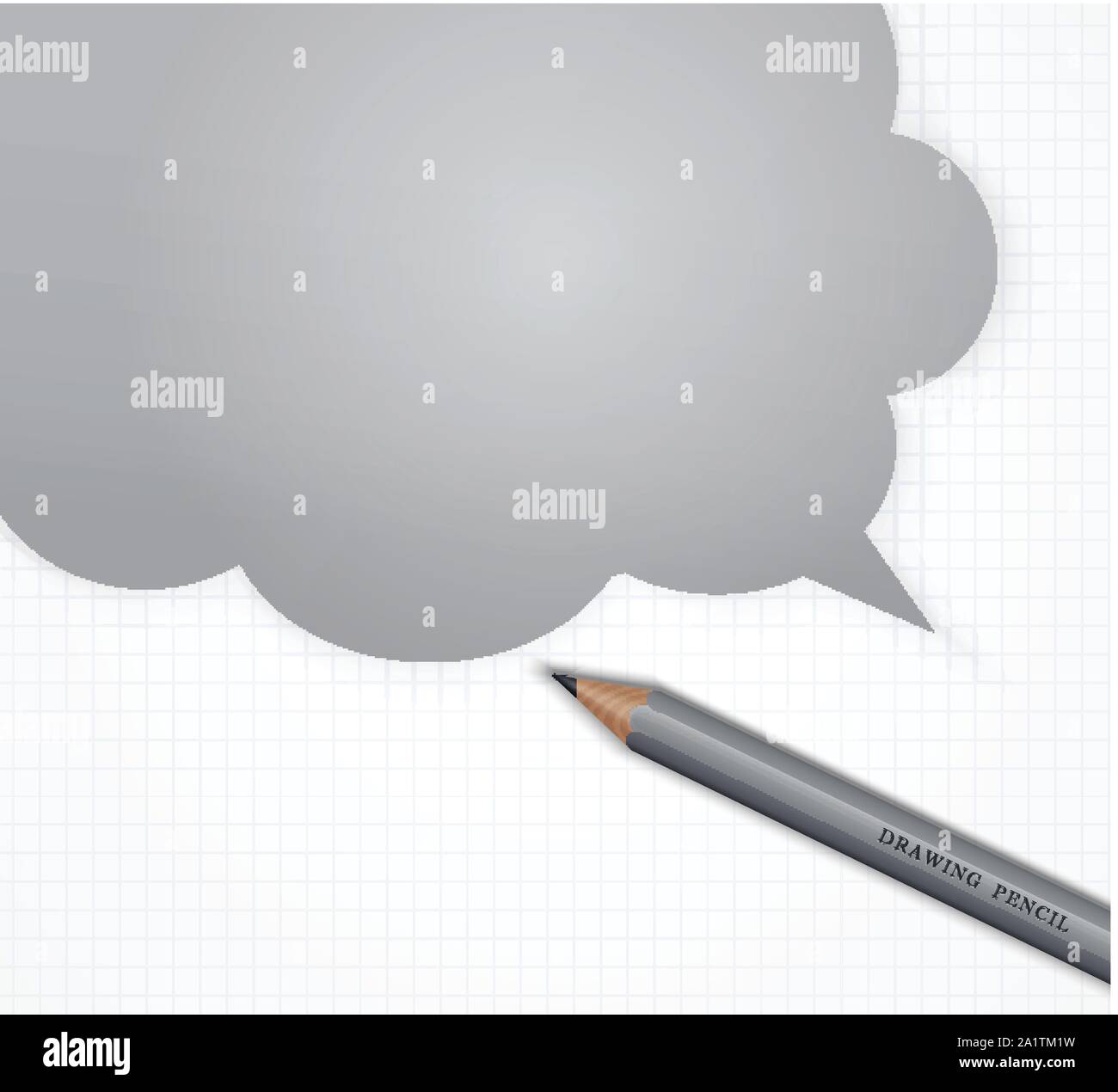 Pencil with speech bubble on grid paper vector background. Stock Vector
