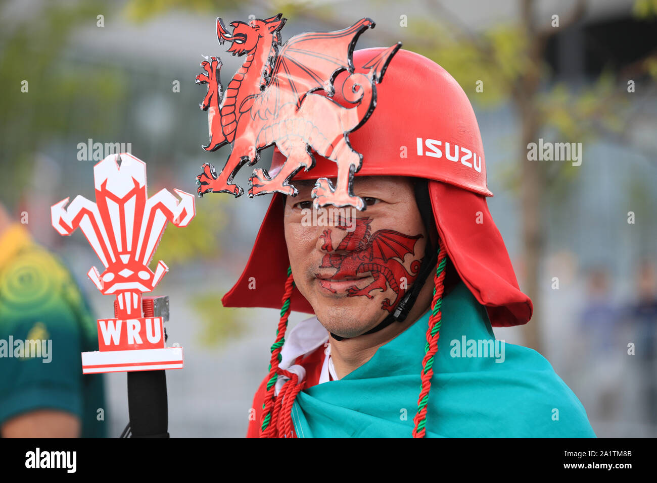 A Wales fan arrives for the 2019 Rugby World Cup match at the Tokyo ...