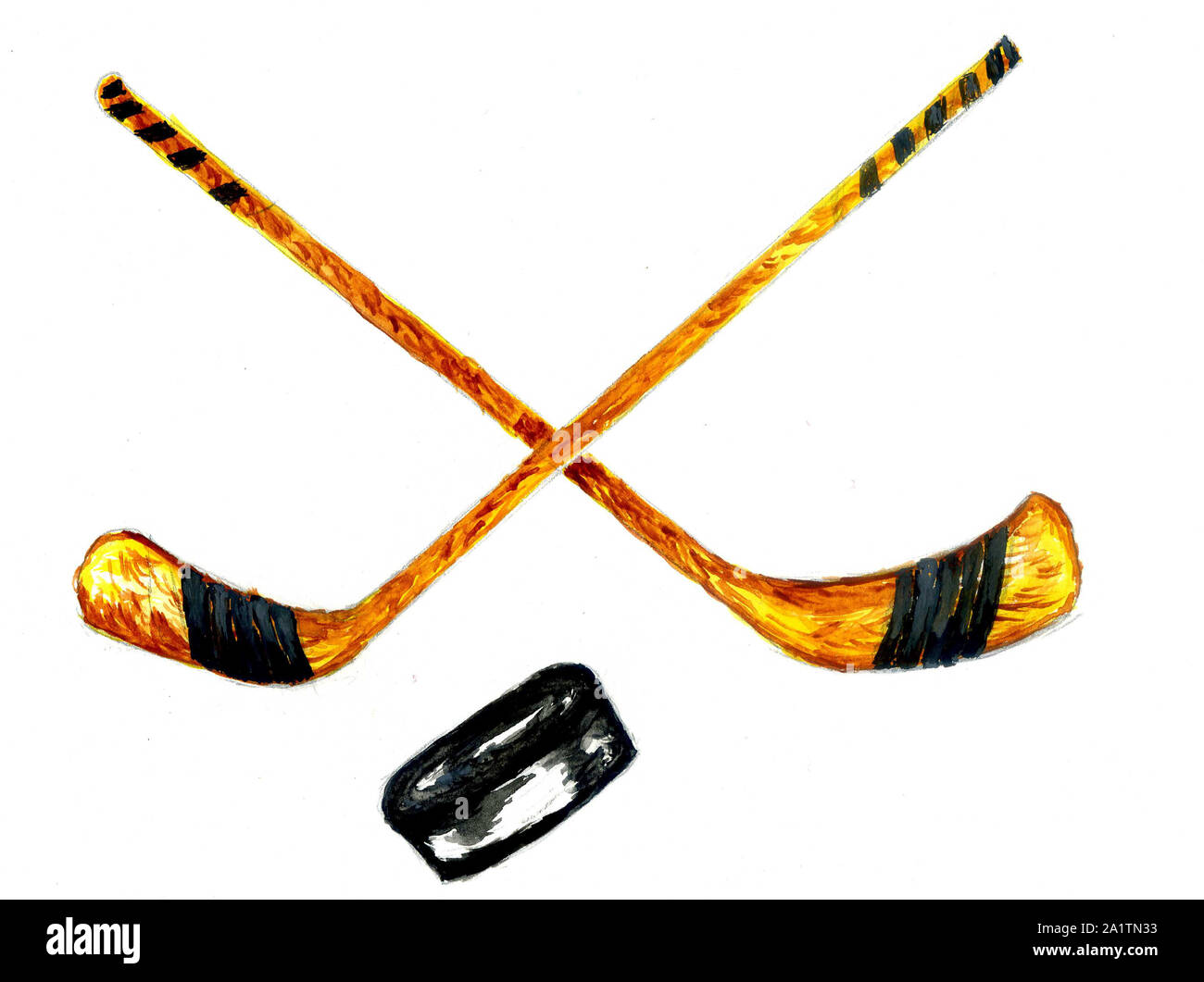 hockey sticks crossed and puck sport vector illustration sketch Stock  Vector  Adobe Stock