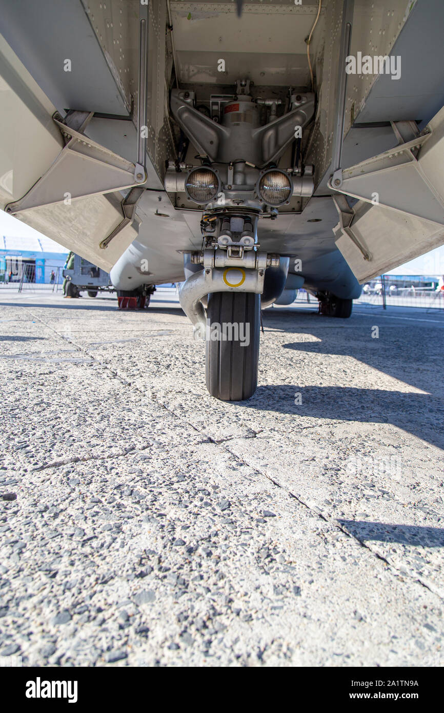 Nose landing gear of military airplane Stock Photo Alamy