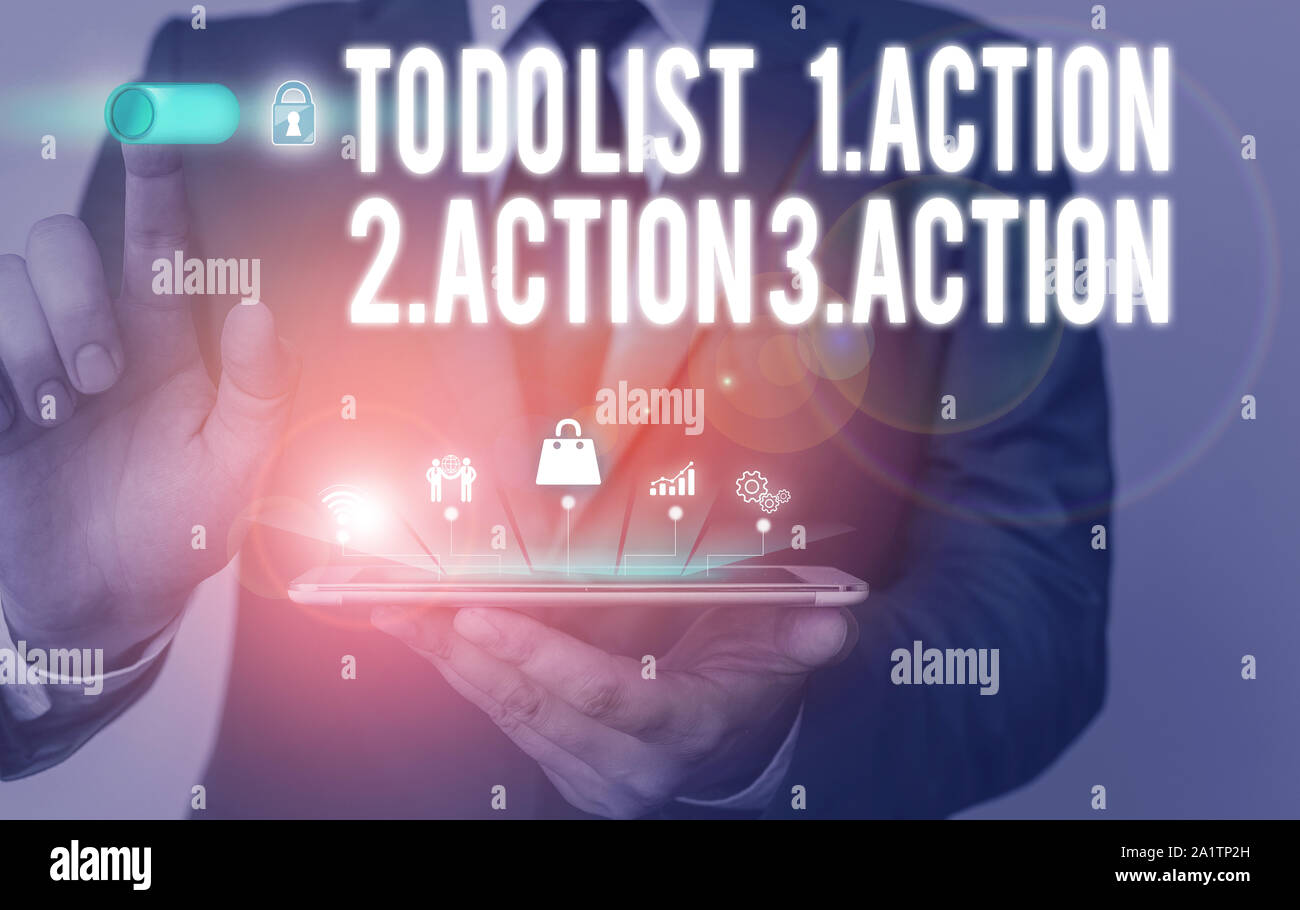 Action List Sign Text sign showing To Do List 1Action 2Action 3Action. Business photo ...