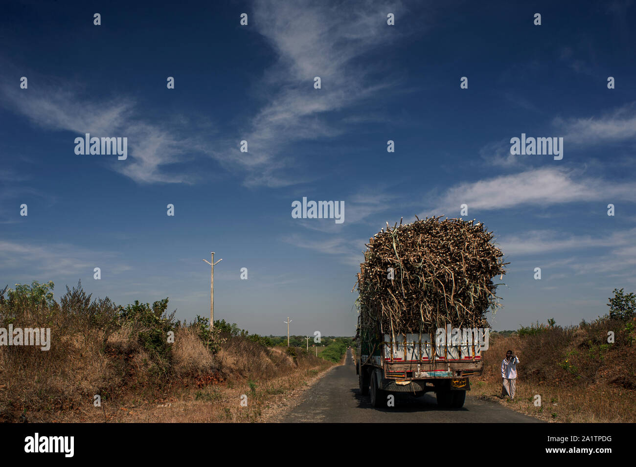 23 Dec 2010 sugarcain loded trck  on Nanakjeera to Nanded Road Karnataka India Stock Photo