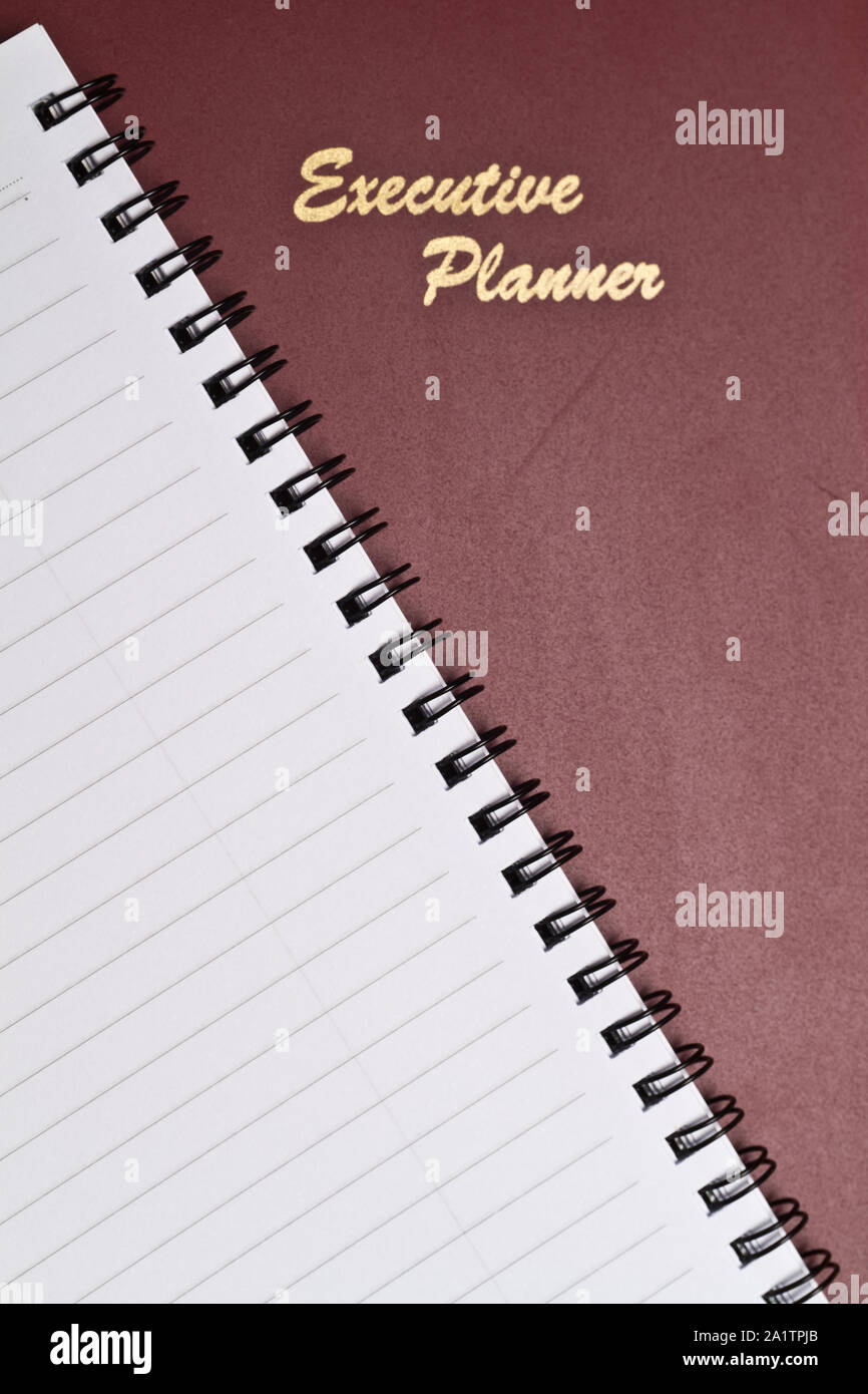 a maroon executive planner with spiral note book in portrait