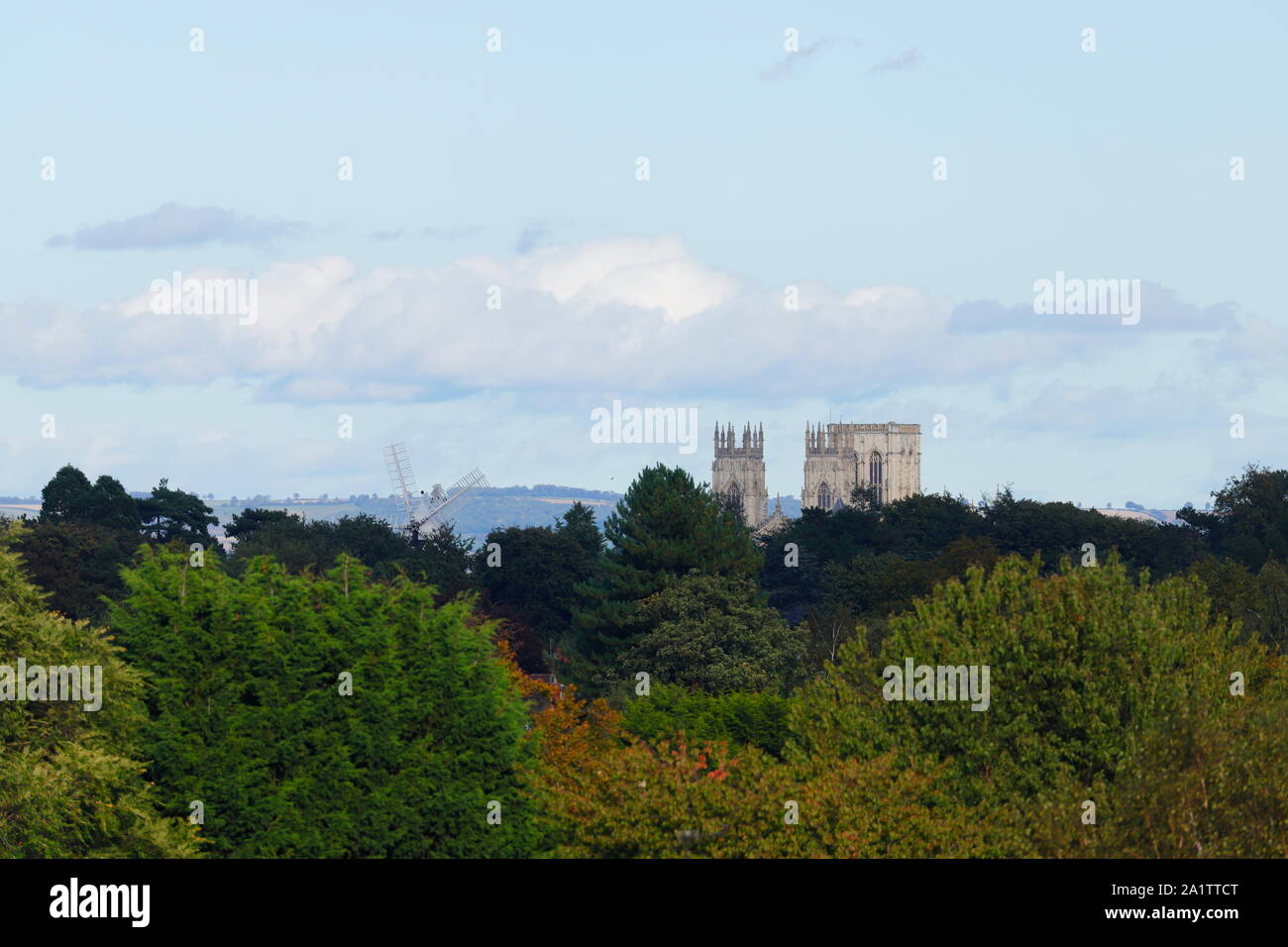 Holgate Windmill & York Minster from Bachelor Hill in Acomb Stock Photo