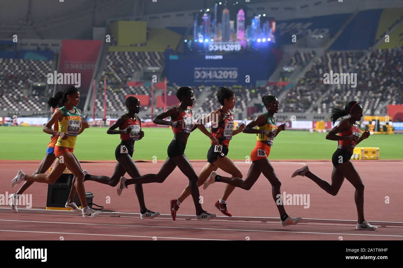 Doha, Qatar. 28th Sep, 2019. Athletes compete during the women's 10,000m final at the 2019 IAAF World Championships in Doha, Qatar, Sept. 28, 2019. Credit: Jia Yuchen/Xinhua/Alamy Live News Stock Photo