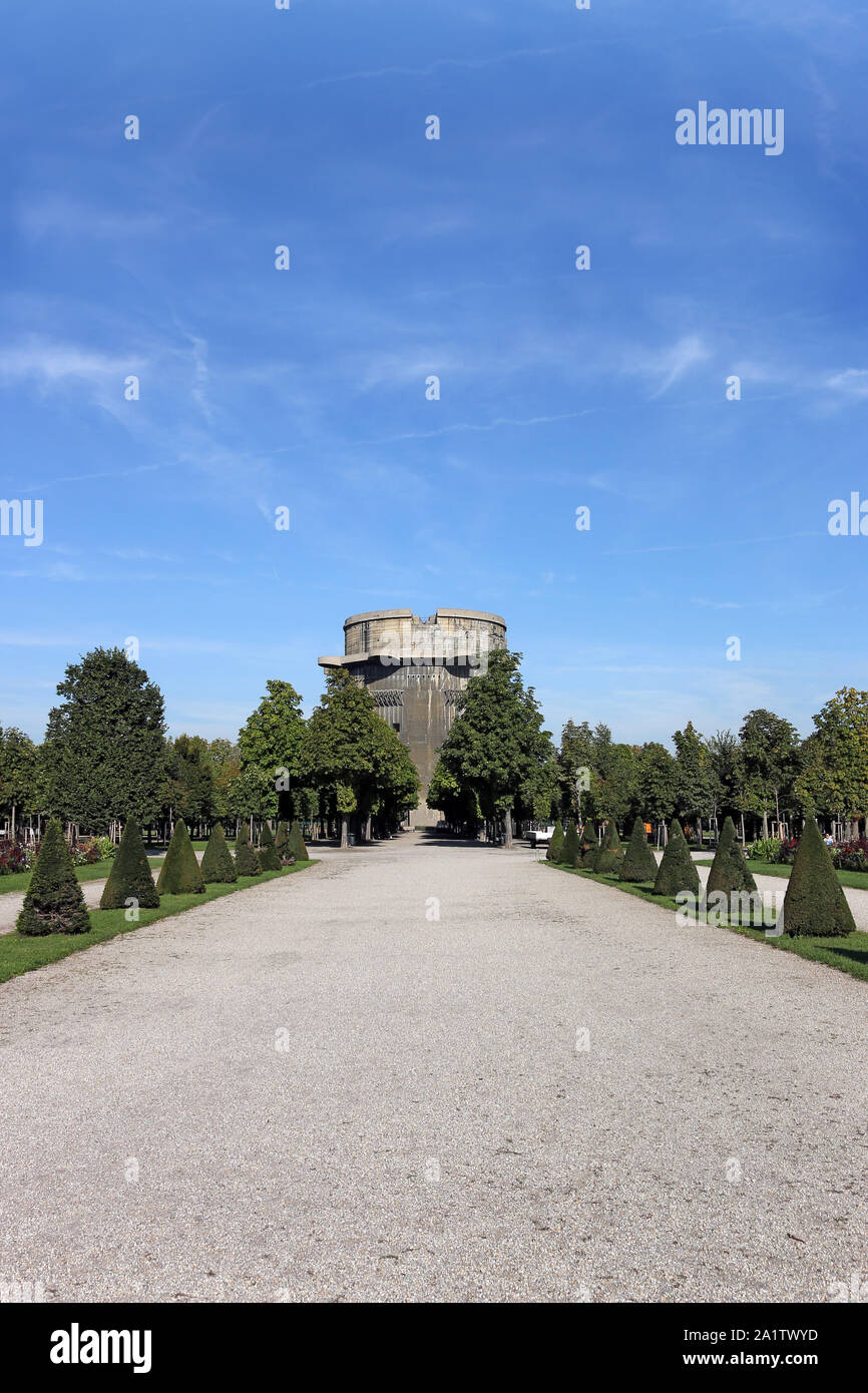 Flakturm anti aircraft tower in Augarten Vienna landscape Stock Photo