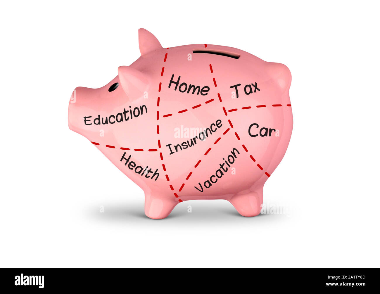 budget planning concept, divided piggy bank Stock Photo