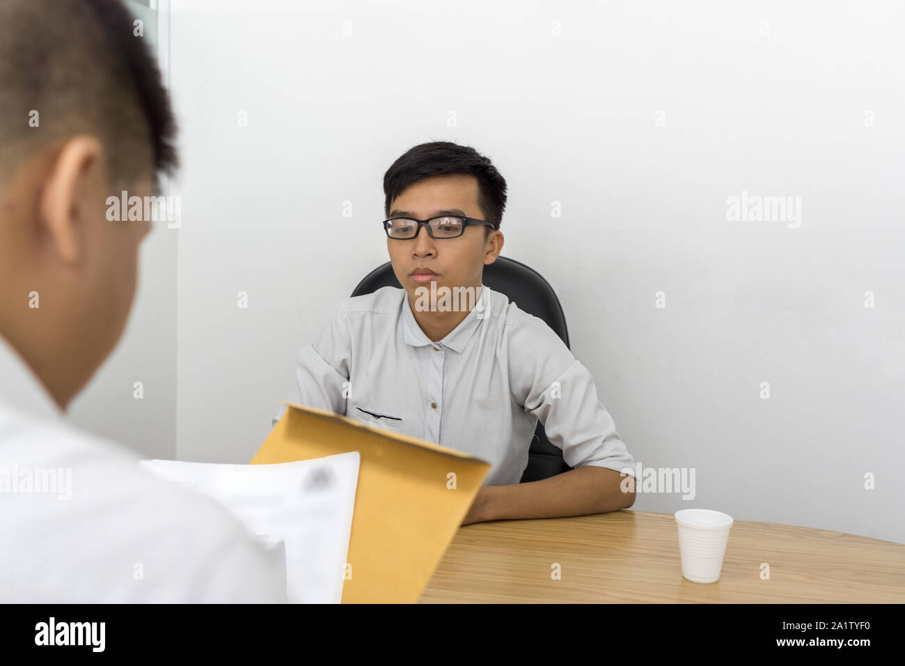 Asian applicant feel worry in the job interviewer Stock Photo