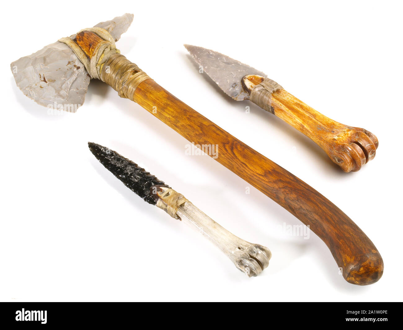 Stone Age Tools on white Background Stock Photo