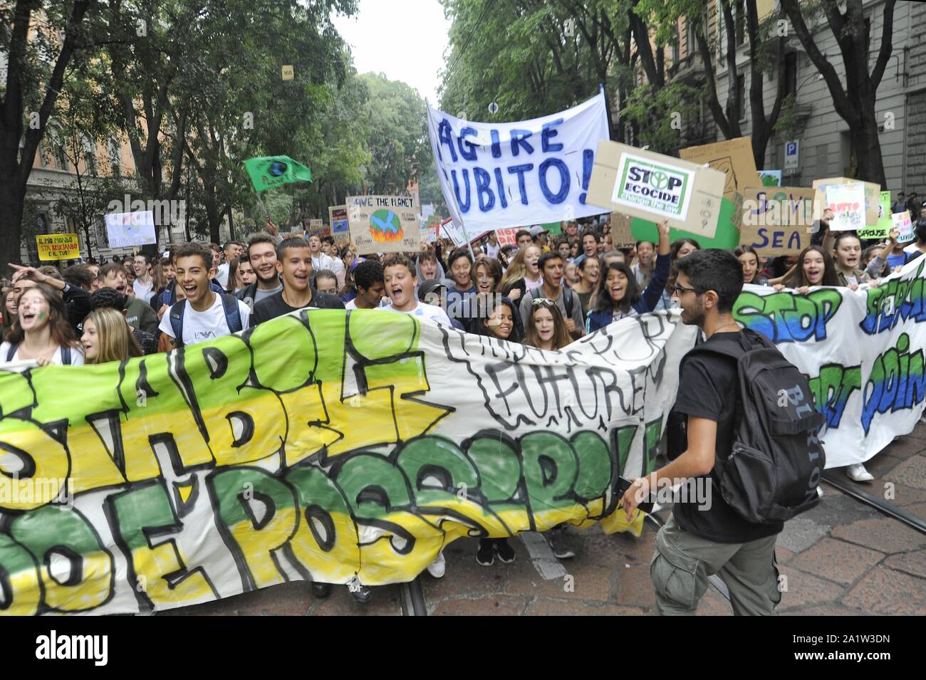 Milan (Italy), 27 September 2019, third 'Global Strike for Future', youth and student demonstration, in protest against climate change and global warming Stock Photo