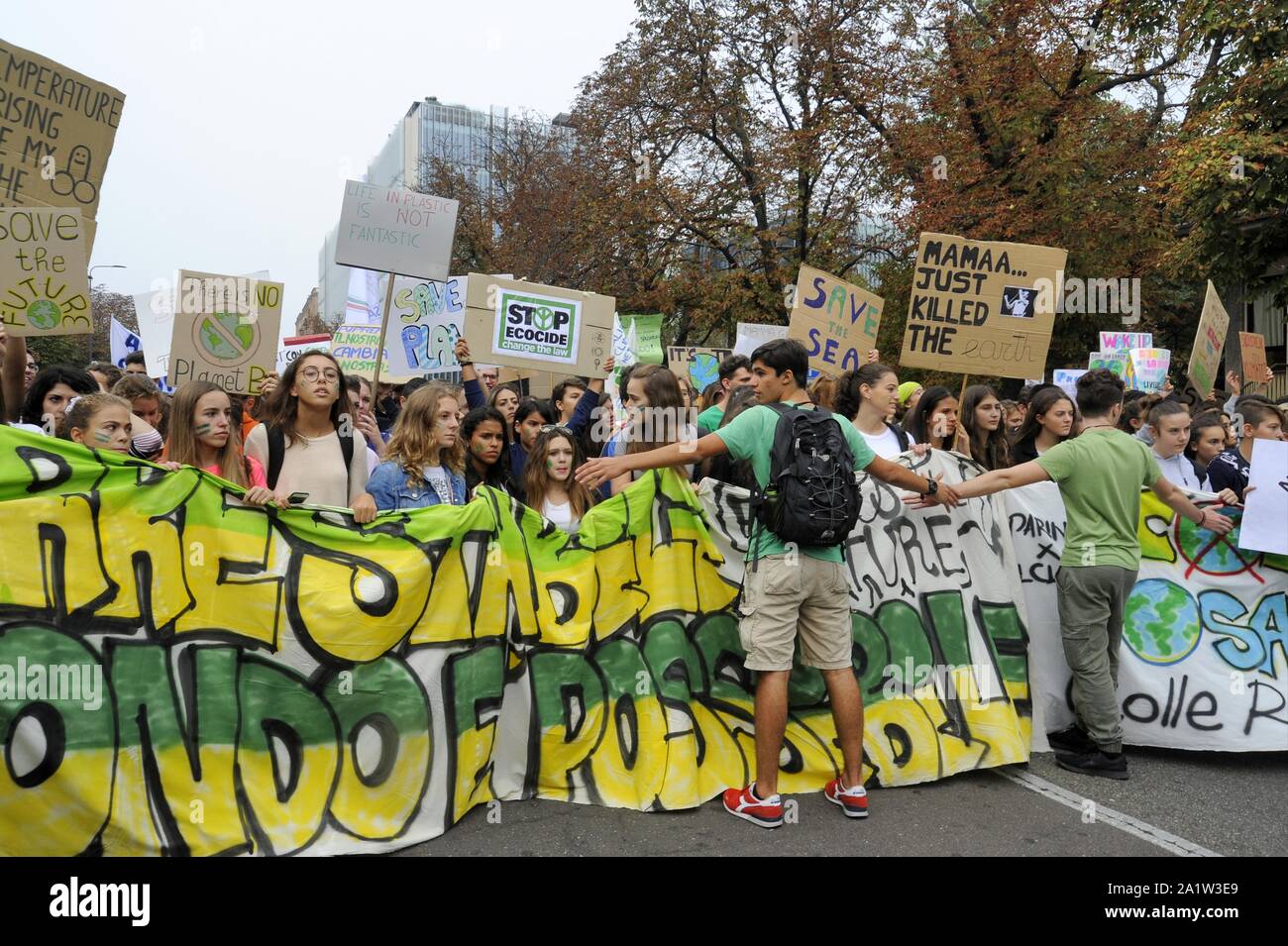 Milan (Italy), 27 September 2019, third 'Global Strike for Future', youth and student demonstration, in protest against climate change and global warming Stock Photo