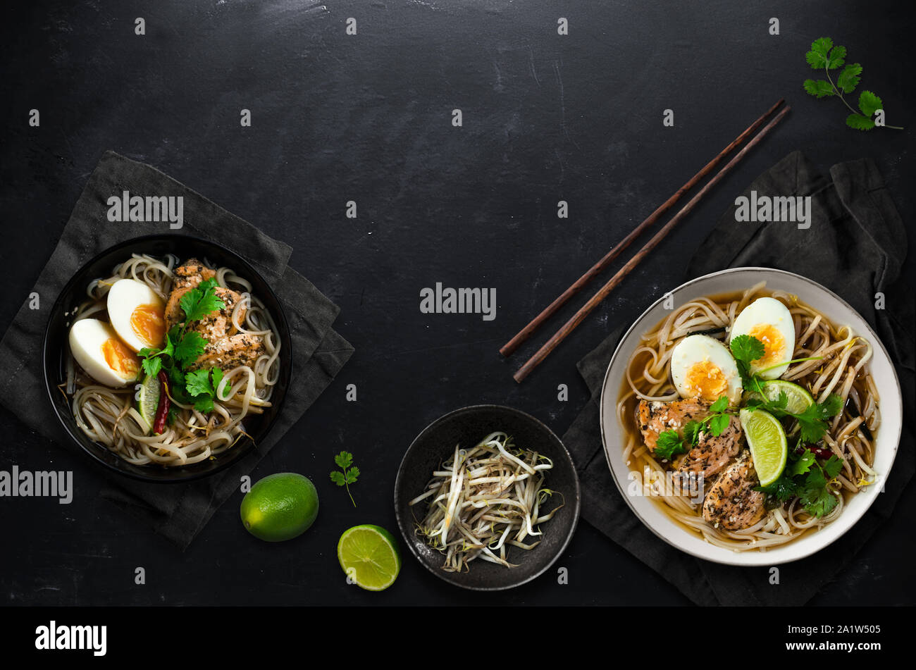 Traditional ramen soup with eggs, asian food Stock Photo