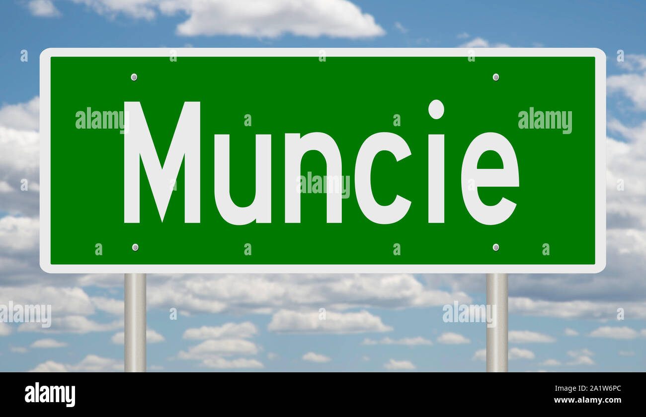 Rendering of a green highway sign for Muncie Indiana Stock Photo Alamy
