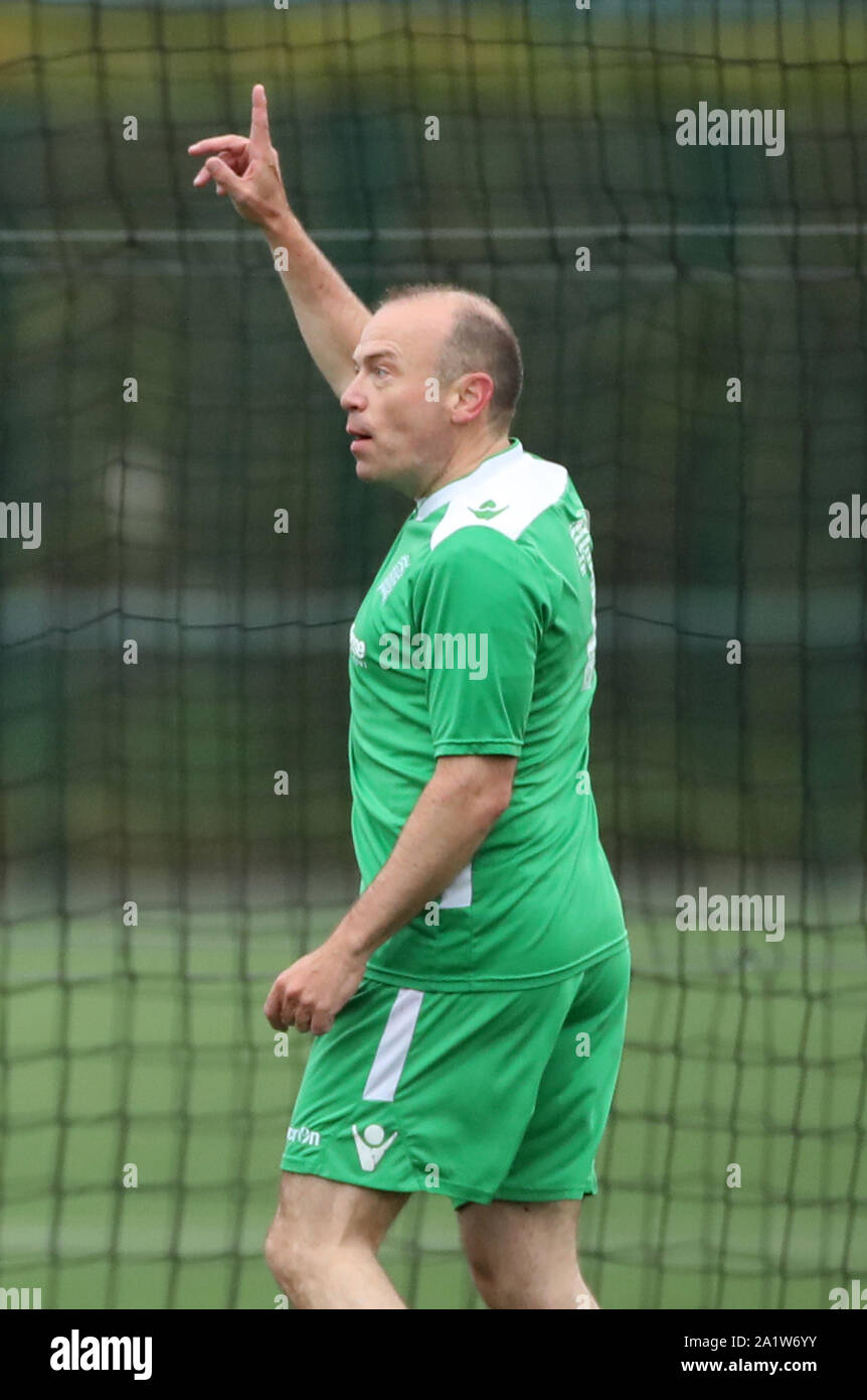 Transport minister Chris Heaton-Harris playing in the annual party conference football game between Conservative MPs and a team of journalists at the City Football Academy Stadium, Manchester. Stock Photo