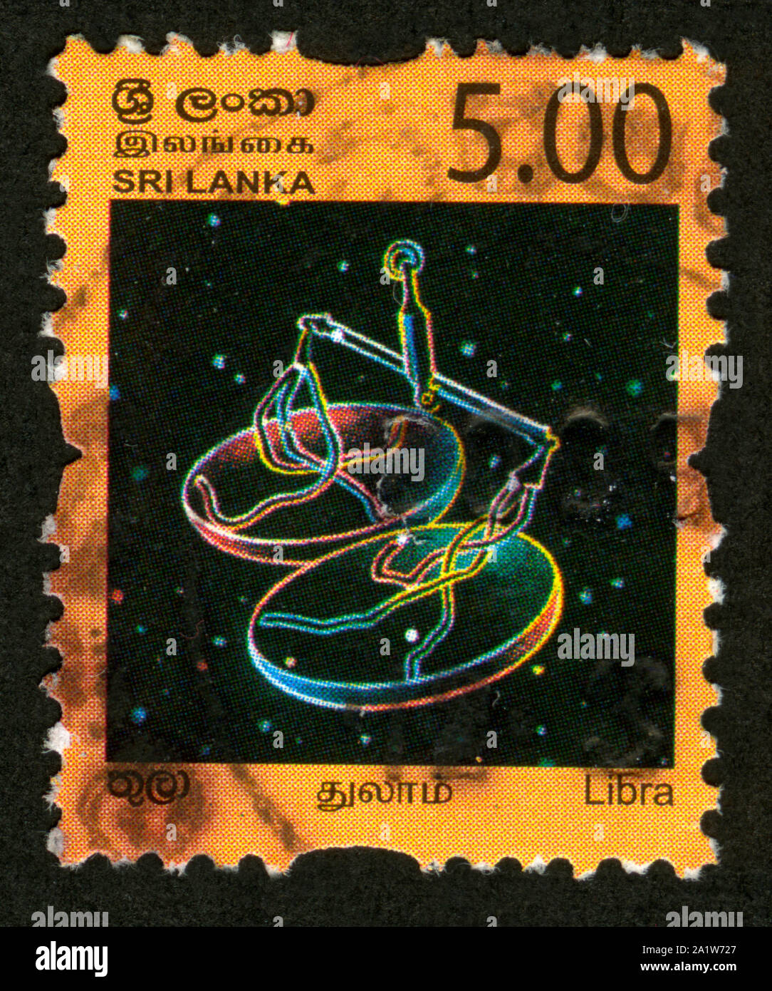 Stamp print in Sri Lanka, Zodiac signs,Libra Stock Photo Alamy