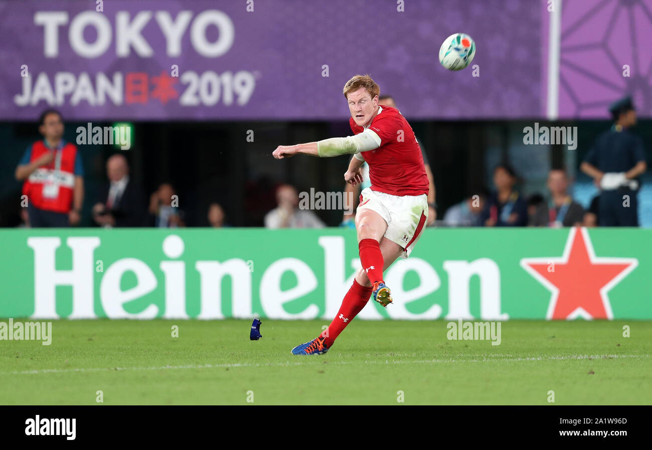 Wales' Rhys Patchell kicks a penalty during the 2019 Rugby World Cup ...
