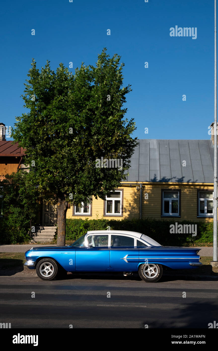 Vintage car parked on Posti street, Haapsalu, Laane County, Estonia Stock Photo