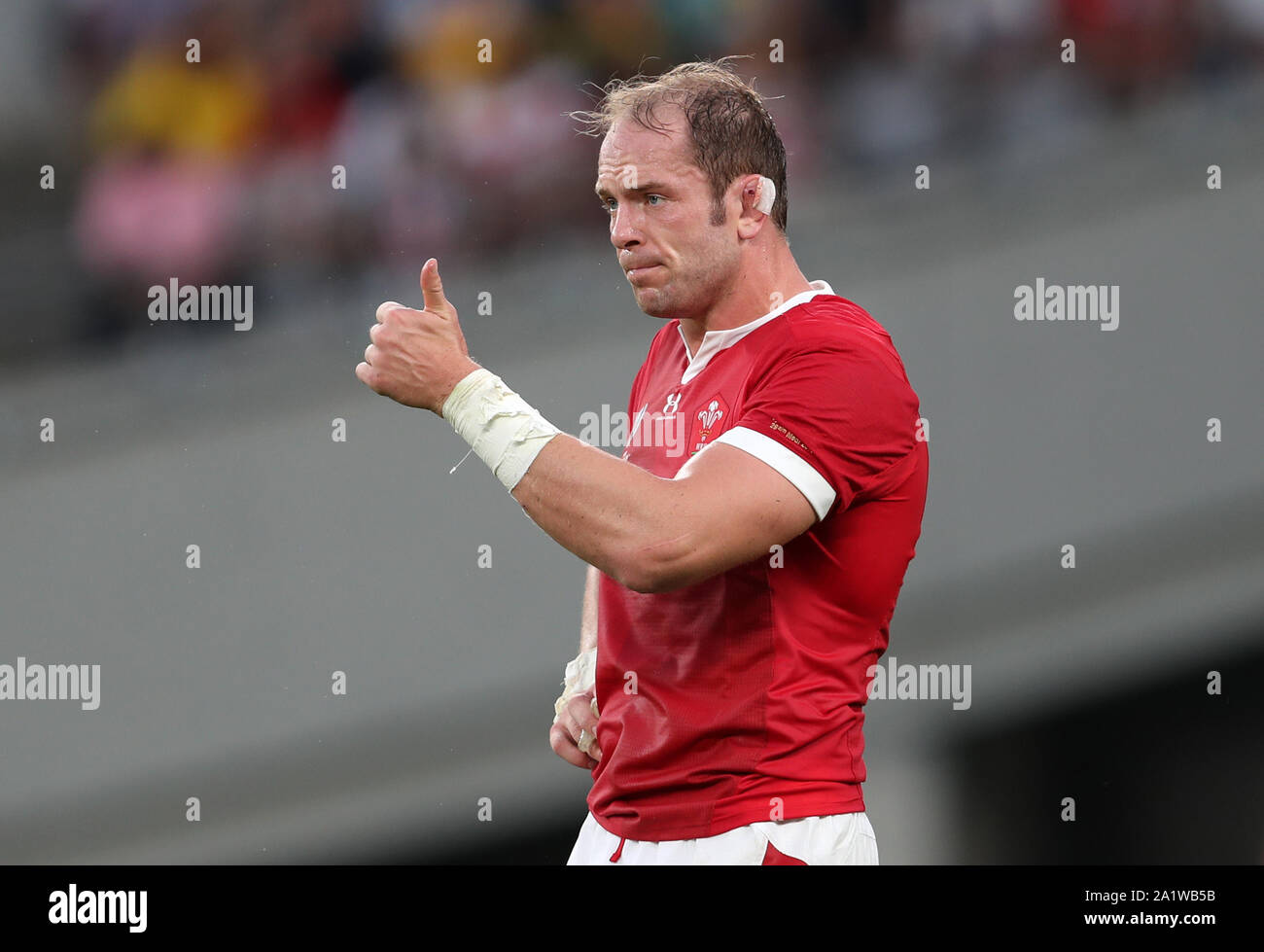 Wales' Alun Wyn Jones gives the thumbs up during the 2019 Rugby World ...