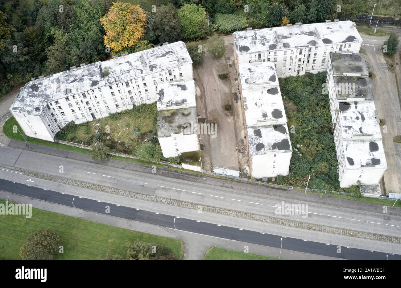 Derelict council house in poor housing crisis ghetto estate slum in Port Glasgow uk Stock Photo