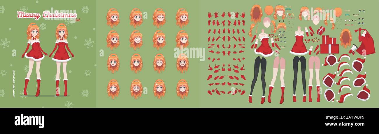 Anime Manga Girl Cartoon Characters For Animation Motion Design Initial Default Pose Parts Of Body Eight Emotions Many Parts Of Hands Snow Maide Stock Vector Image Art Alamy