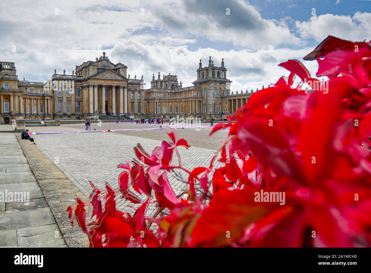 Union Jack art installation exhibit outside Blenheim Palace. It was here that Maurizio Cattelan's famous 18 carot Golden toilet art exhibit was stolen Stock Photo