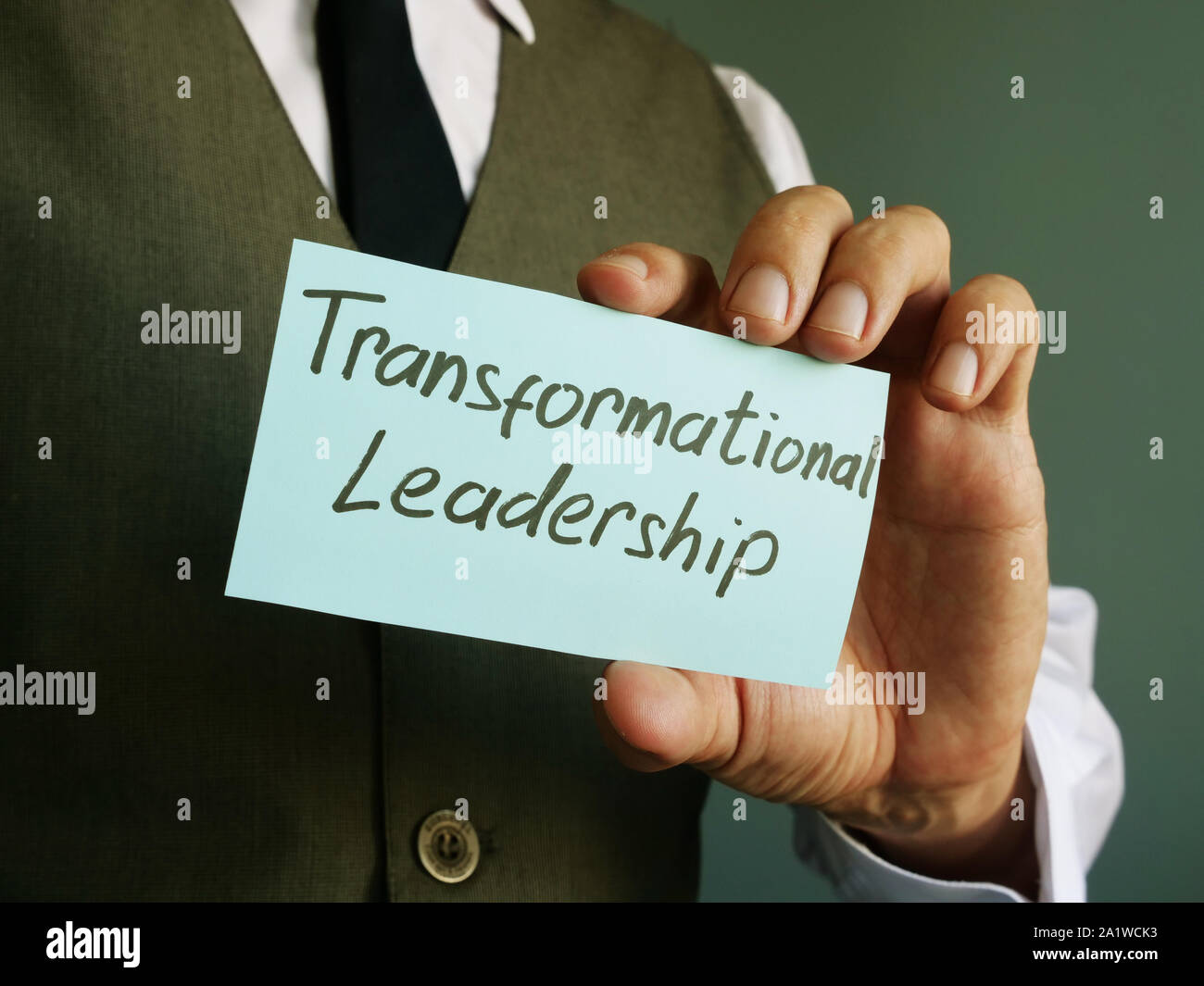 Transformational Leadership sign on a black page. Stock Photo