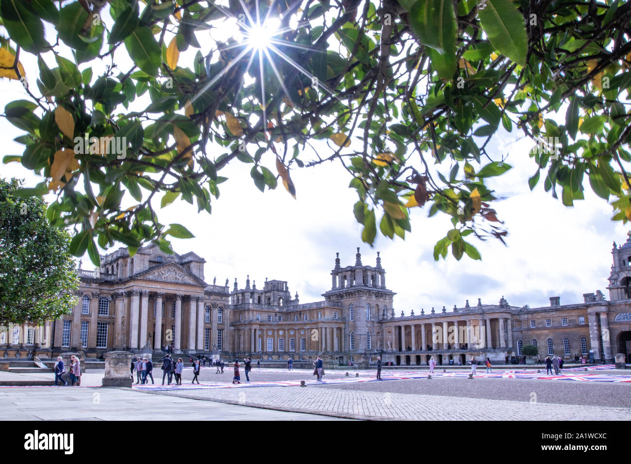 Union Jack art installation exhibit outside Blenheim Palace. It was here that Maurizio Cattelan's famous 18 carot Golden toilet art exhibit was stolen Stock Photo