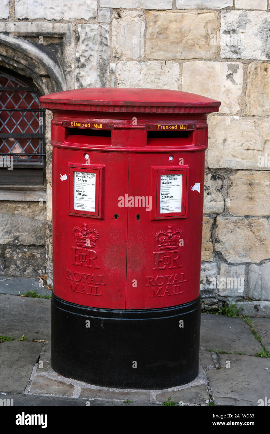Twin posting box for franked or stamped mail in the City of York. Stock Photo